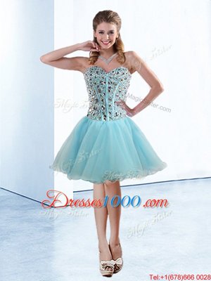 Custom Design Light Blue Sweetheart Neckline Beading Club Wear Sleeveless Lace Up
