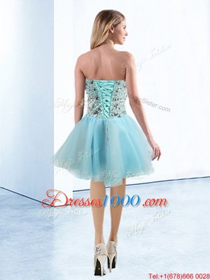 Custom Design Light Blue Sweetheart Neckline Beading Club Wear Sleeveless Lace Up