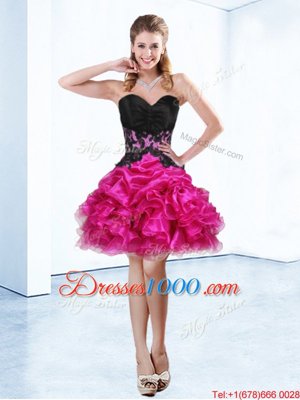 Spectacular Fuchsia Pageant Dress Prom and Party and For with Beading and Ruffles and Pick Ups Sweetheart Sleeveless Lace Up