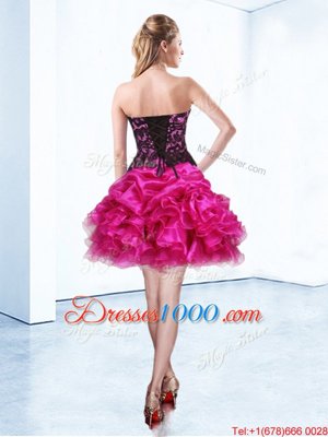 Spectacular Fuchsia Pageant Dress Prom and Party and For with Beading and Ruffles and Pick Ups Sweetheart Sleeveless Lace Up
