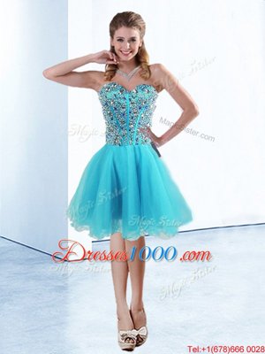 New Arrival Knee Length Lace Up Glitz Pageant Dress Aqua Blue and In for Prom and Party with Beading
