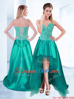 Customized Sleeveless High Low Beading Lace Up Club Wear with Turquoise