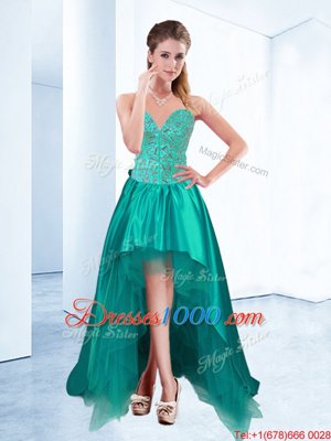 Customized Sleeveless High Low Beading Lace Up Club Wear with Turquoise