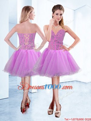 Dynamic Knee Length Lace Up Club Wear Lilac and In for Prom and Party with Beading