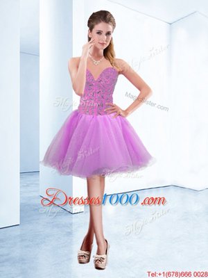 Dynamic Knee Length Lace Up Club Wear Lilac and In for Prom and Party with Beading
