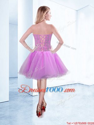 Dynamic Knee Length Lace Up Club Wear Lilac and In for Prom and Party with Beading