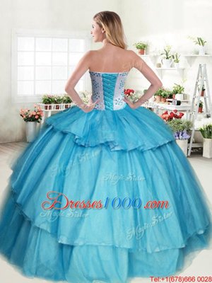 Beading and Ruffled Layers Quinceanera Gown Apple Green Lace Up Sleeveless Floor Length