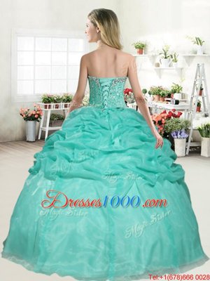 Floor Length Lace Up Vestidos de Quinceanera Apple Green and In for Military Ball and Sweet 16 and Quinceanera with Beading and Pick Ups