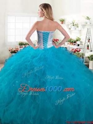 Inexpensive Green Ball Gowns Beading and Ruffles Quinceanera Dress Lace Up Tulle Sleeveless Floor Length