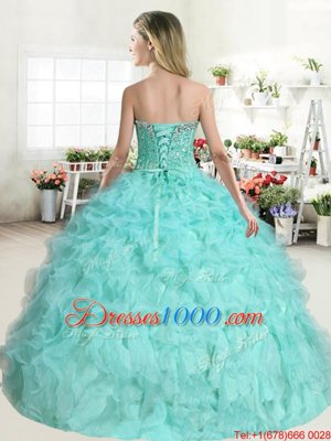 Best Selling Baby Blue Ball Gowns Beading and Ruffles Quinceanera Gowns Lace Up Organza Sleeveless Floor Length