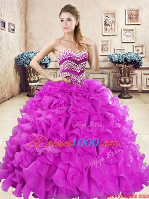 Elegant Organza Sleeveless Floor Length Sweet 16 Quinceanera Dress and Beading and Ruffles