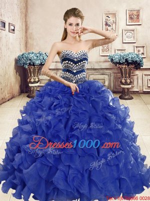 Elegant Organza Sleeveless Floor Length Sweet 16 Quinceanera Dress and Beading and Ruffles