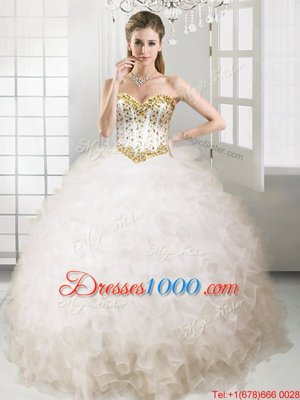 Extravagant Ball Gowns Ball Gown Prom Dress White Sweetheart Organza Sleeveless Floor Length Lace Up
