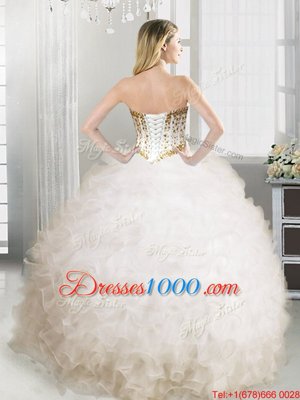 Extravagant Ball Gowns Ball Gown Prom Dress White Sweetheart Organza Sleeveless Floor Length Lace Up