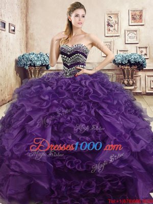 Custom Designed Sleeveless Lace Up Floor Length Beading and Ruffles Quinceanera Dresses