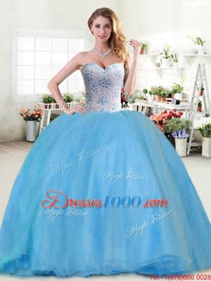 Super Apple Green Tulle Lace Up Sweet 16 Dress Sleeveless Floor Length Beading