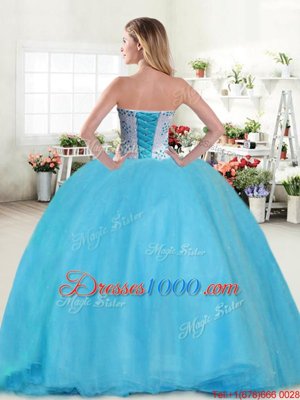 Super Apple Green Tulle Lace Up Sweet 16 Dress Sleeveless Floor Length Beading