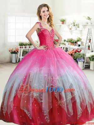 Customized Multi-color Straps Zipper Beading and Ruffled Layers 15 Quinceanera Dress Sleeveless