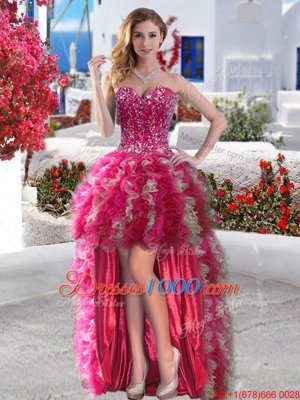 Fuchsia Sweetheart Lace Up Beading and Ruffles Juniors Party Dress Sleeveless