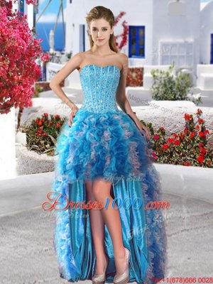 Romantic Sleeveless Lace Up High Low Beading and Ruffles Pageant Dress for Teens