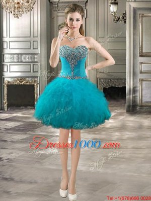 Hot Selling Teal Lace Up Sweetheart Beading and Ruffles Pageant Dress Tulle Sleeveless