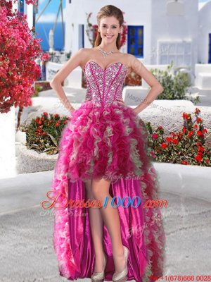 Sweetheart Sleeveless Lace Up Party Dresses Fuchsia Organza