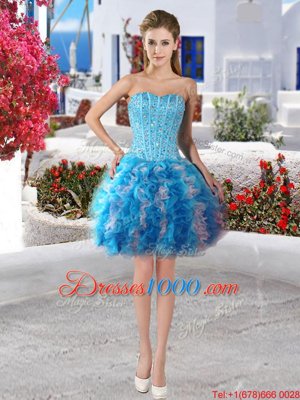 New Style Sleeveless Lace Up Mini Length Beading and Ruffles Cocktail Dresses