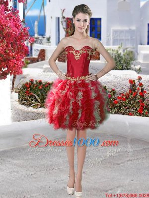 Edgy Sweetheart Sleeveless Organza Evening Gowns Appliques and Ruffles Lace Up