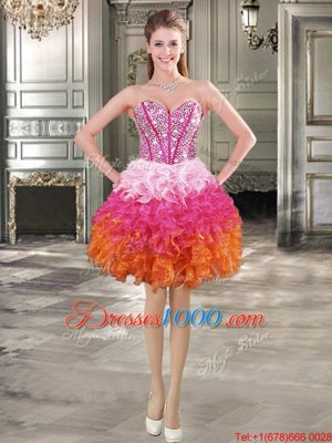 Sexy Beading and Ruffles Pageant Dress Toddler Multi-color Lace Up Sleeveless Mini Length