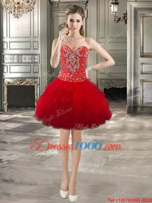Latest Mini Length Lace Up Cocktail Dress Red and In for Prom and Party with Beading and Ruffles