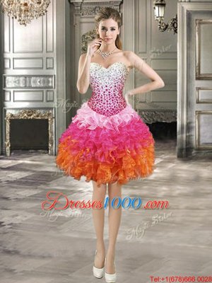 Pretty Multi-color Organza Lace Up Sweetheart Sleeveless Mini Length Pageant Dress for Girls Beading and Ruffles
