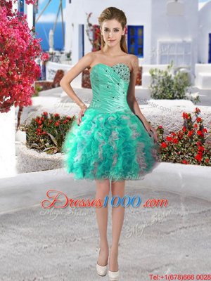 Nice Turquoise Sweetheart Neckline Beading and Ruffles Cocktail Dress Sleeveless Lace Up