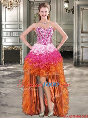 Modest Sweetheart Sleeveless Lace Up Club Wear Multi-color Organza