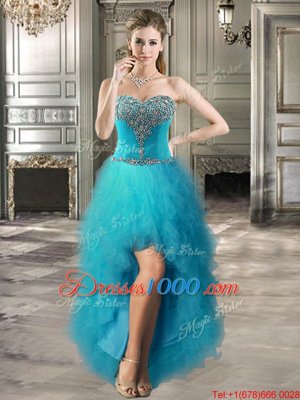 Tulle Sweetheart Sleeveless Lace Up Beading and Ruffles Pageant Dress for Teens in Teal