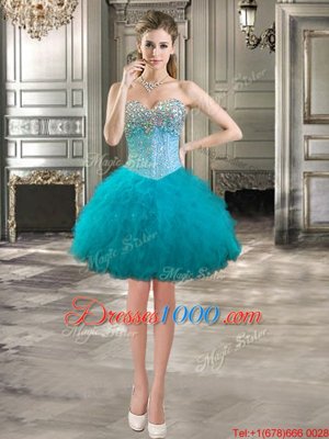 Teal Sleeveless Beading and Ruffles Mini Length Pageant Dress for Teens