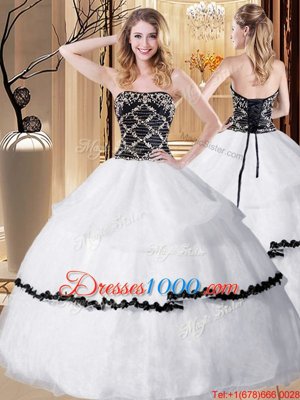Floor Length White Quinceanera Gowns Strapless Sleeveless Lace Up