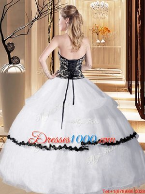 Floor Length White Quinceanera Gowns Strapless Sleeveless Lace Up
