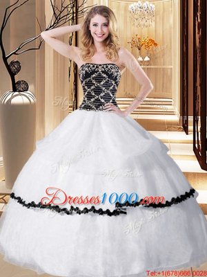 Floor Length White Quinceanera Gowns Strapless Sleeveless Lace Up