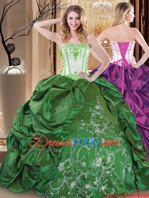 Green Strapless Lace Up Embroidery Sweet 16 Quinceanera Dress Sleeveless