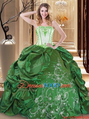 Green Strapless Lace Up Embroidery Sweet 16 Quinceanera Dress Sleeveless