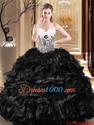 Black Sleeveless Tulle Lace Up Quinceanera Dress for Military Ball and Sweet 16 and Quinceanera