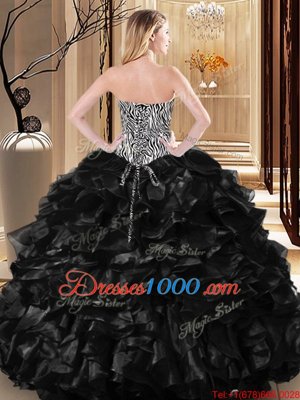 Black Sleeveless Tulle Lace Up Quinceanera Dress for Military Ball and Sweet 16 and Quinceanera