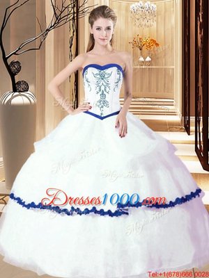 Embroidery and Ruffled Layers Quinceanera Gowns White Lace Up Sleeveless Floor Length