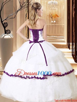 Embroidery and Ruffled Layers Quinceanera Gowns White Lace Up Sleeveless Floor Length