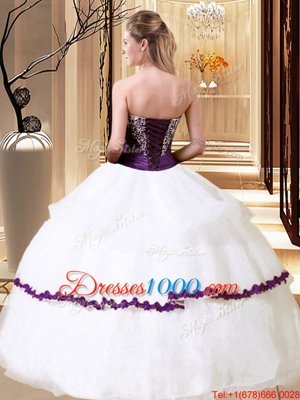 Deluxe White Organza Lace Up Strapless Sleeveless Floor Length 15th Birthday Dress Beading