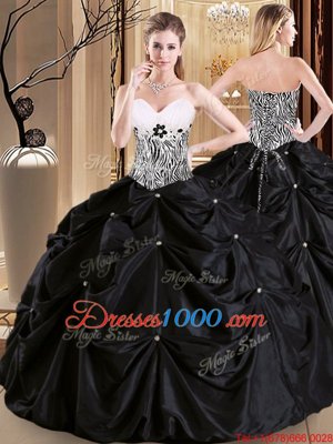 Fashion Pick Ups Floor Length Ball Gowns Sleeveless Black Sweet 16 Dresses Lace Up