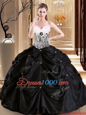 Fashion Pick Ups Floor Length Ball Gowns Sleeveless Black Sweet 16 Dresses Lace Up