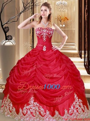 Coral Red Tulle Lace Up Sweet 16 Quinceanera Dress Sleeveless Floor Length Appliques and Pick Ups