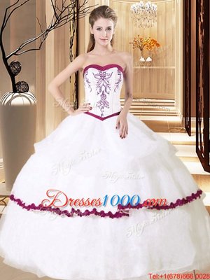Ideal Ruffled Floor Length Ball Gowns Sleeveless White Quinceanera Gown Lace Up