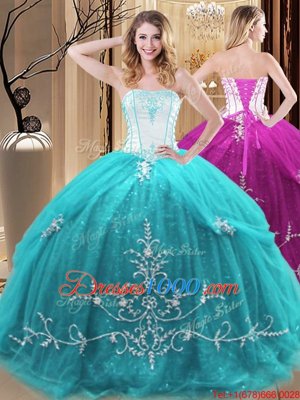 Romantic Tulle Sleeveless Floor Length 15th Birthday Dress and Embroidery